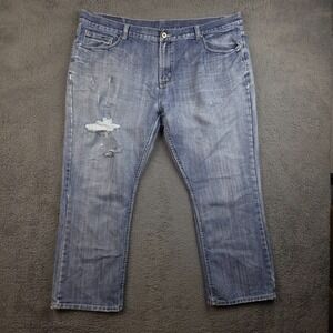 Flypaper Jeans Men's 46x30 Relaxed Fit Straight Blue Denim Pants Distressed